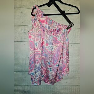 Grace + Emma Coastline Cruising Tie Shoulder Top Pink Blue Size Small